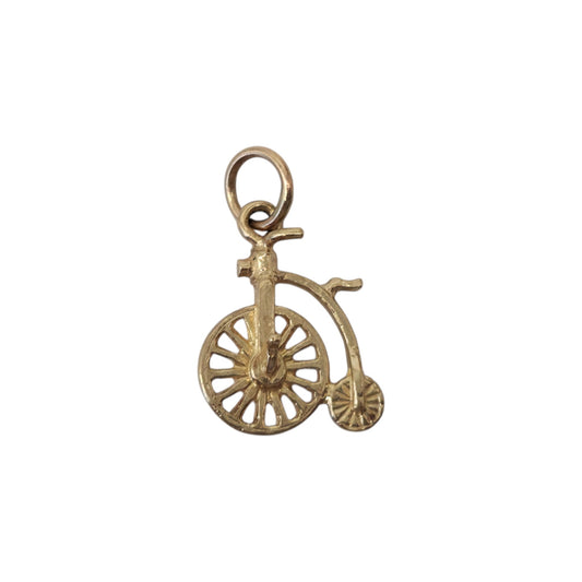 9ct Yellow Gold Penny Farthing Charm L 1.0 cm 0.6 g.