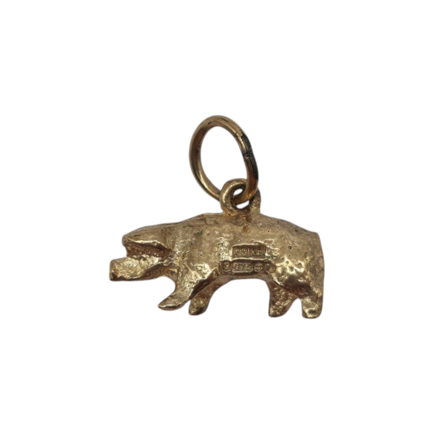 9ct 375 Yellow Gold Pig Charm 1967 L 1.4 cm 1.9 g.