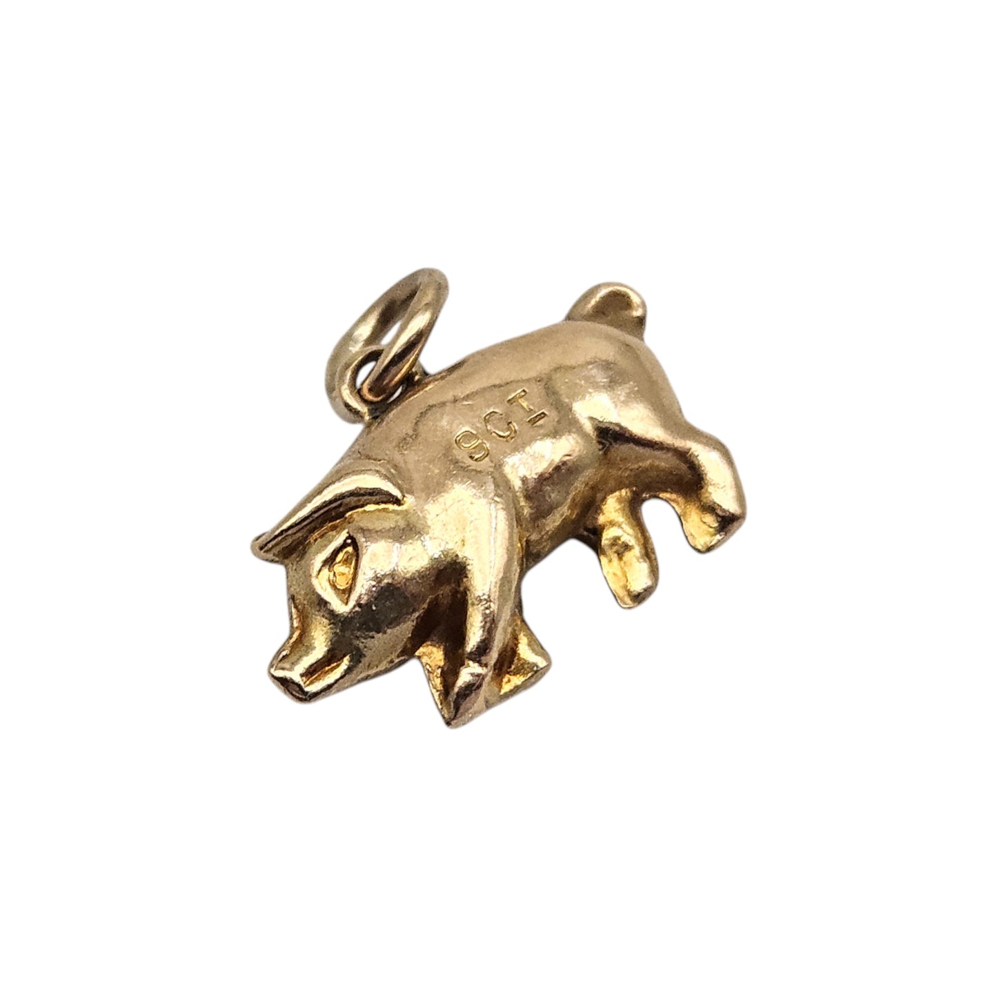 9ct Yellow Gold Pig Charm c.1960's L 1.4 cm 0.7 g.