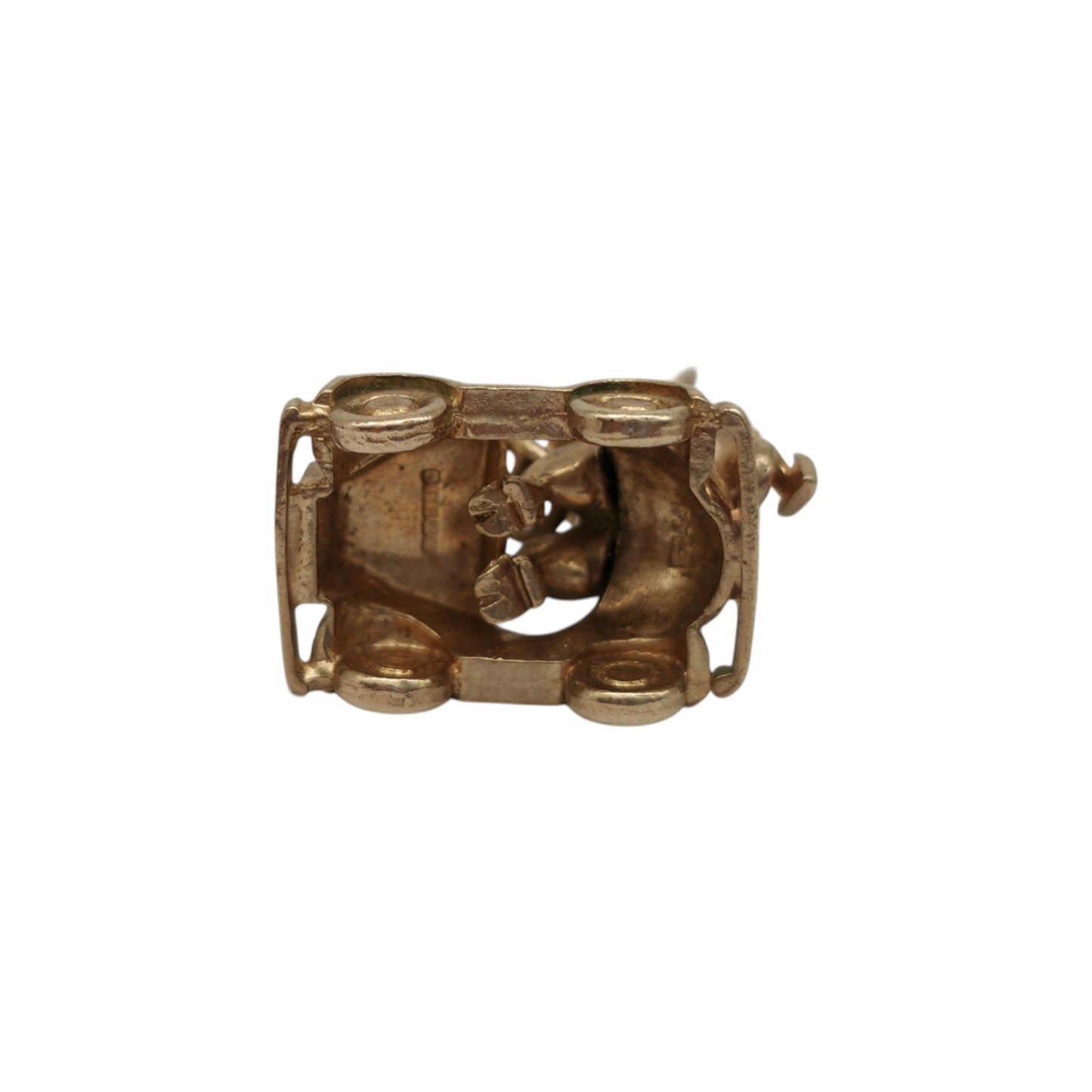 Heavy 9ct 375 Yellow Gold Pig In a Pedal Car Charm 1963 L 2.5 cm 8.9 g.