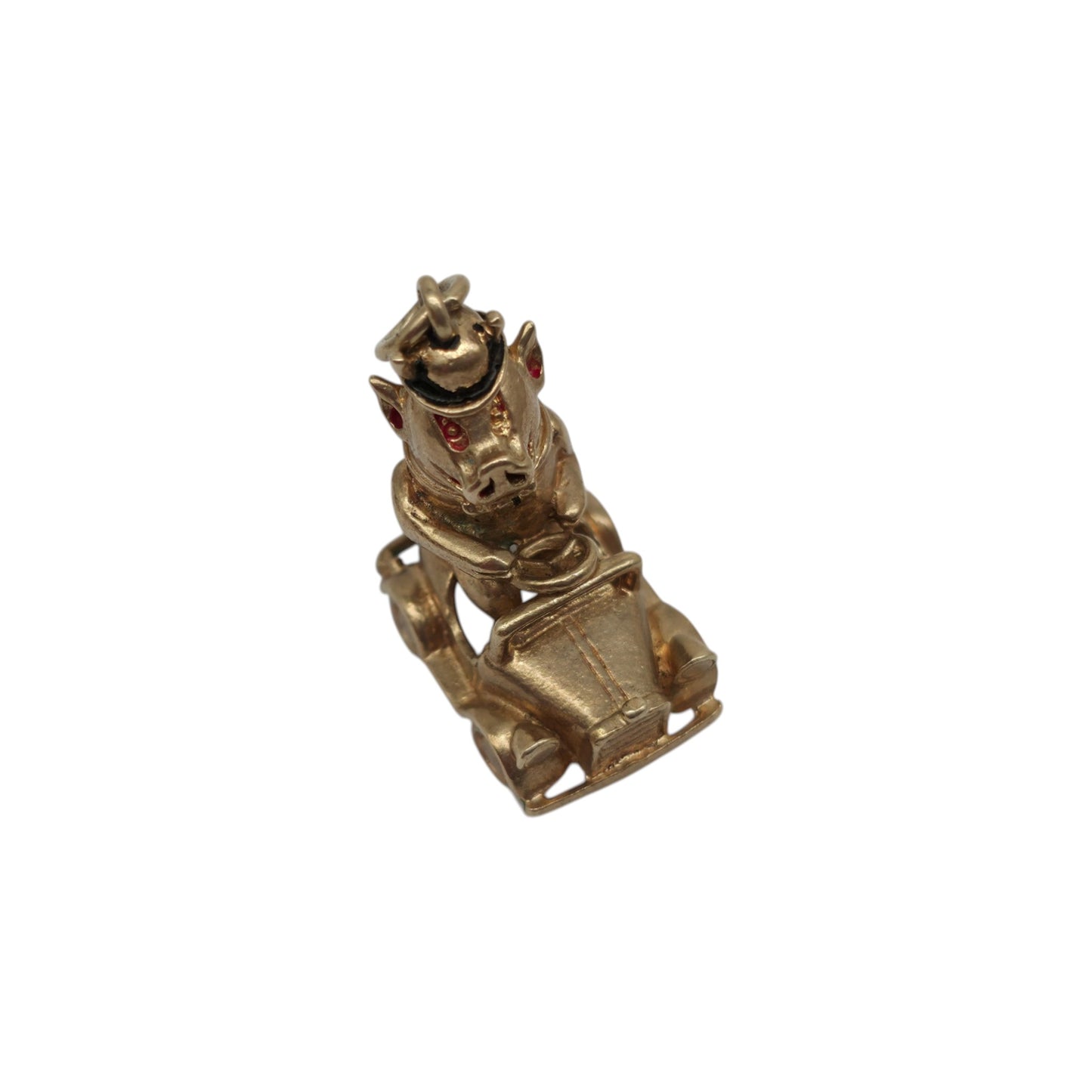 Heavy 9ct 375 Yellow Gold Pig In a Pedal Car Charm 1963 L 2.5 cm 8.9 g.
