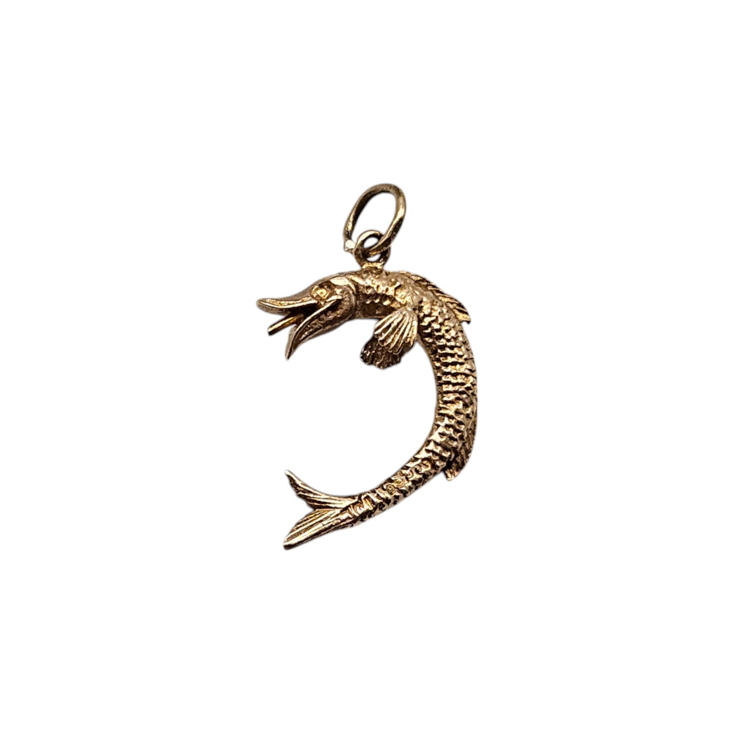 9ct 375 Yellow Gold Pike Fish Charm 1965 L 1.8 cm 2.0 g.