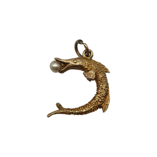 9ct 375 Yellow Gold Pike Fish Charm 1958 L 1.5 cm 2.3 g.