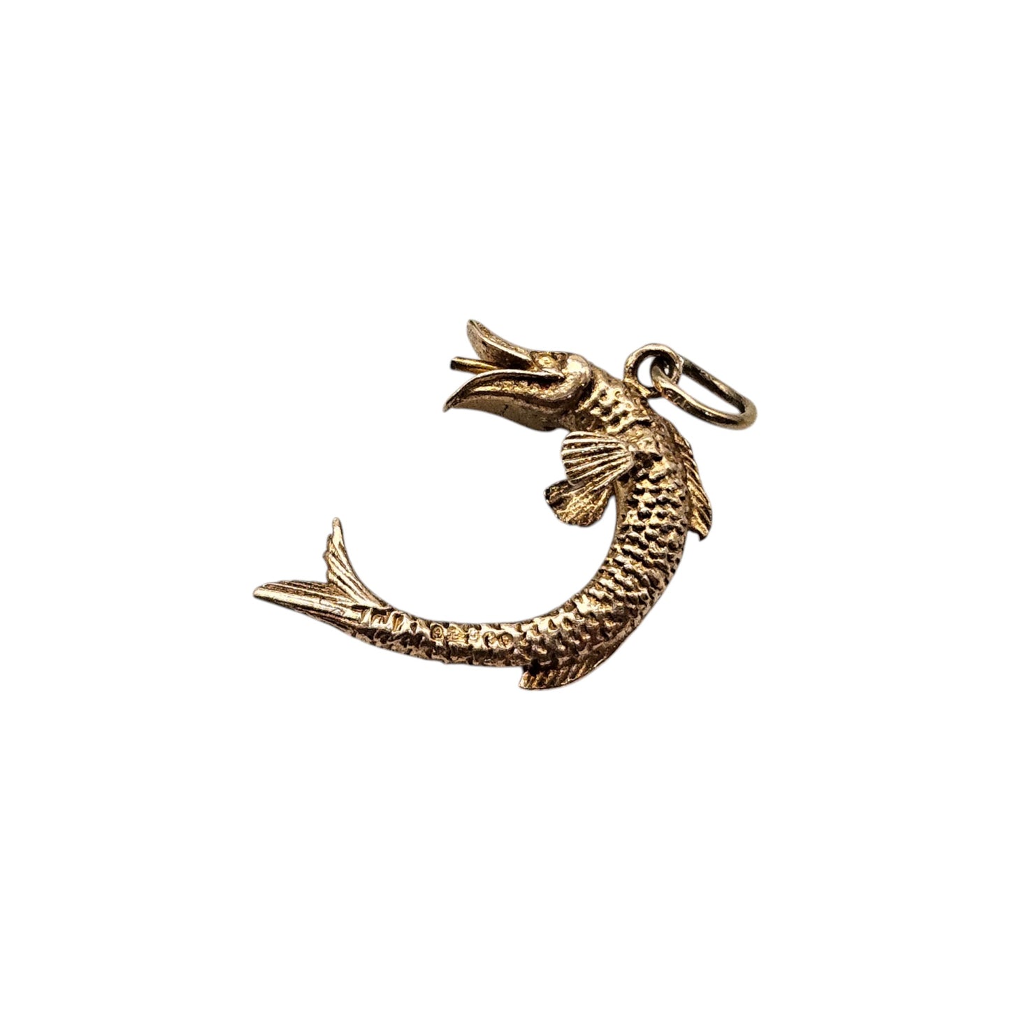 9ct 375 Yellow Gold Pike Fish Charm 1965 L 1.8 cm 2.0 g.