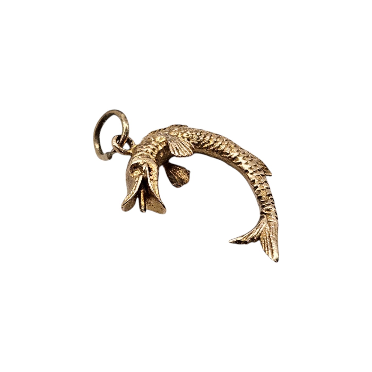 9ct 375 Yellow Gold Pike Fish Charm 1965 L 1.8 cm 2.0 g.