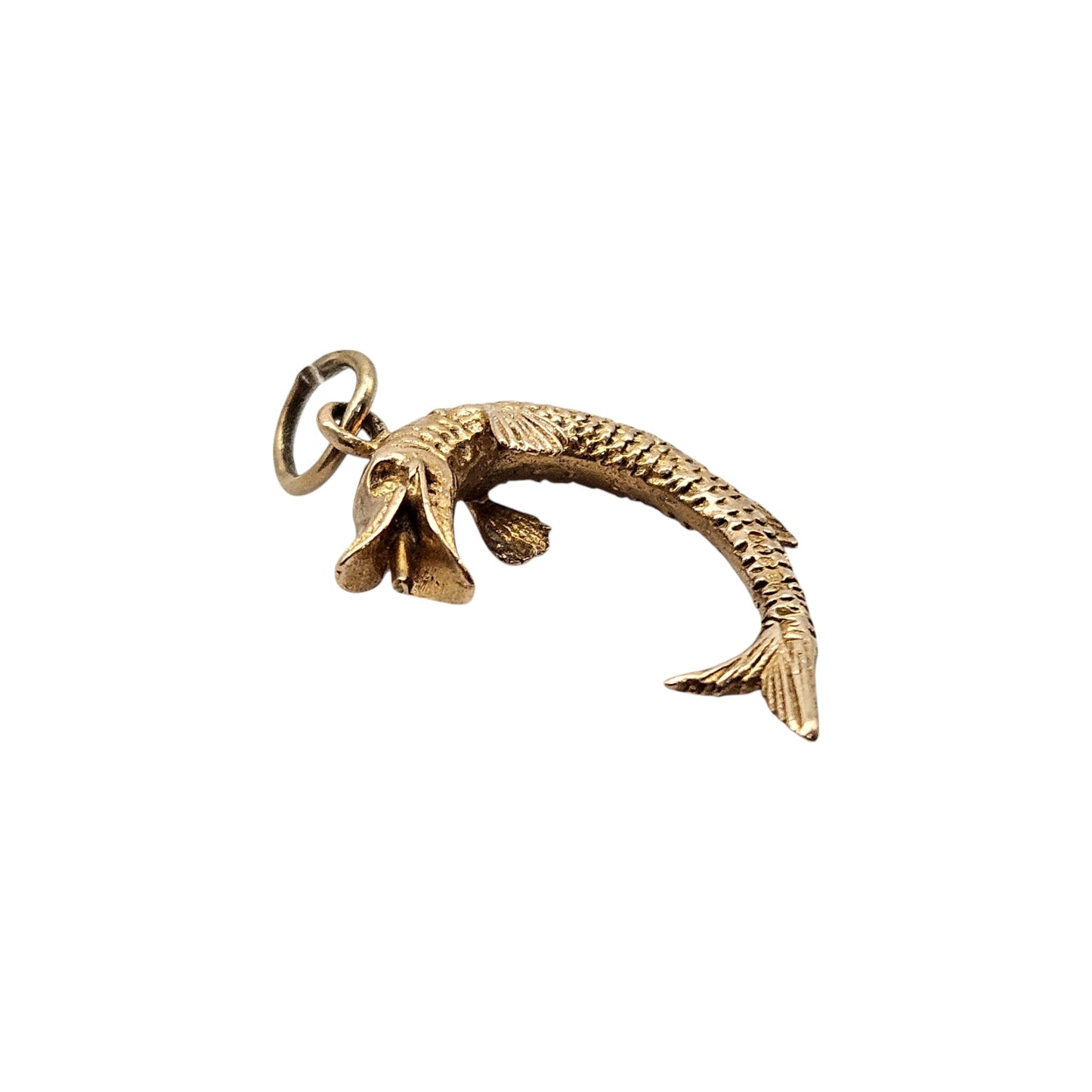 9ct 375 Yellow Gold Pike Fish Charm 1965 L 1.8 cm 2.0 g.