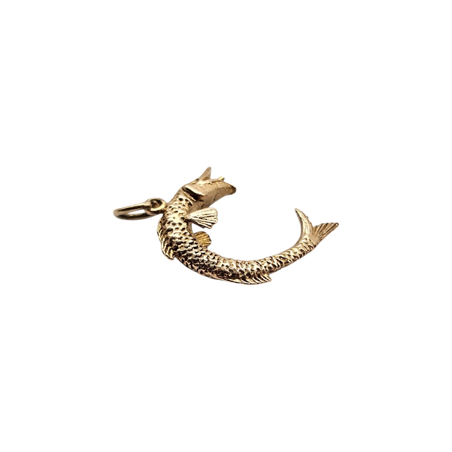 9ct 375 Yellow Gold Pike Fish Charm 1965 L 1.8 cm 2.0 g.