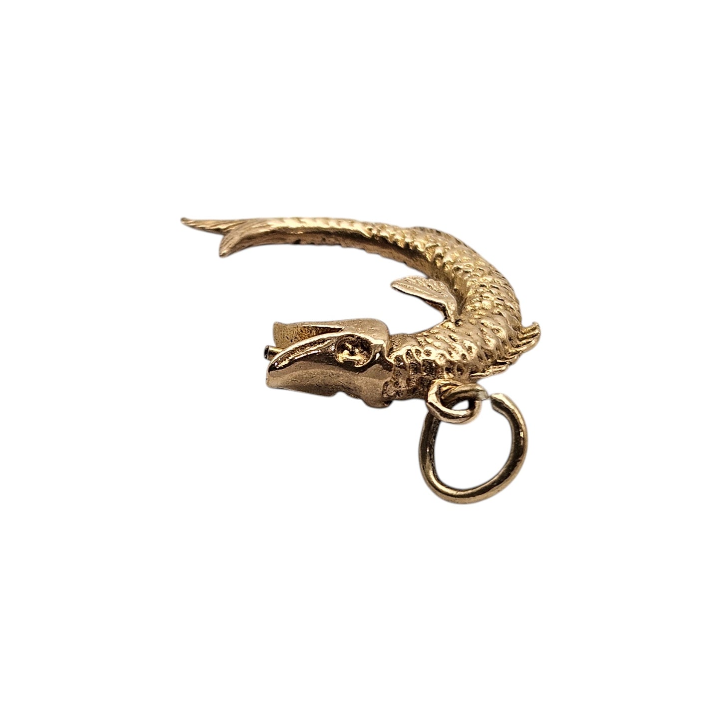 9ct 375 Yellow Gold Pike Fish Charm 1965 L 1.8 cm 2.0 g.