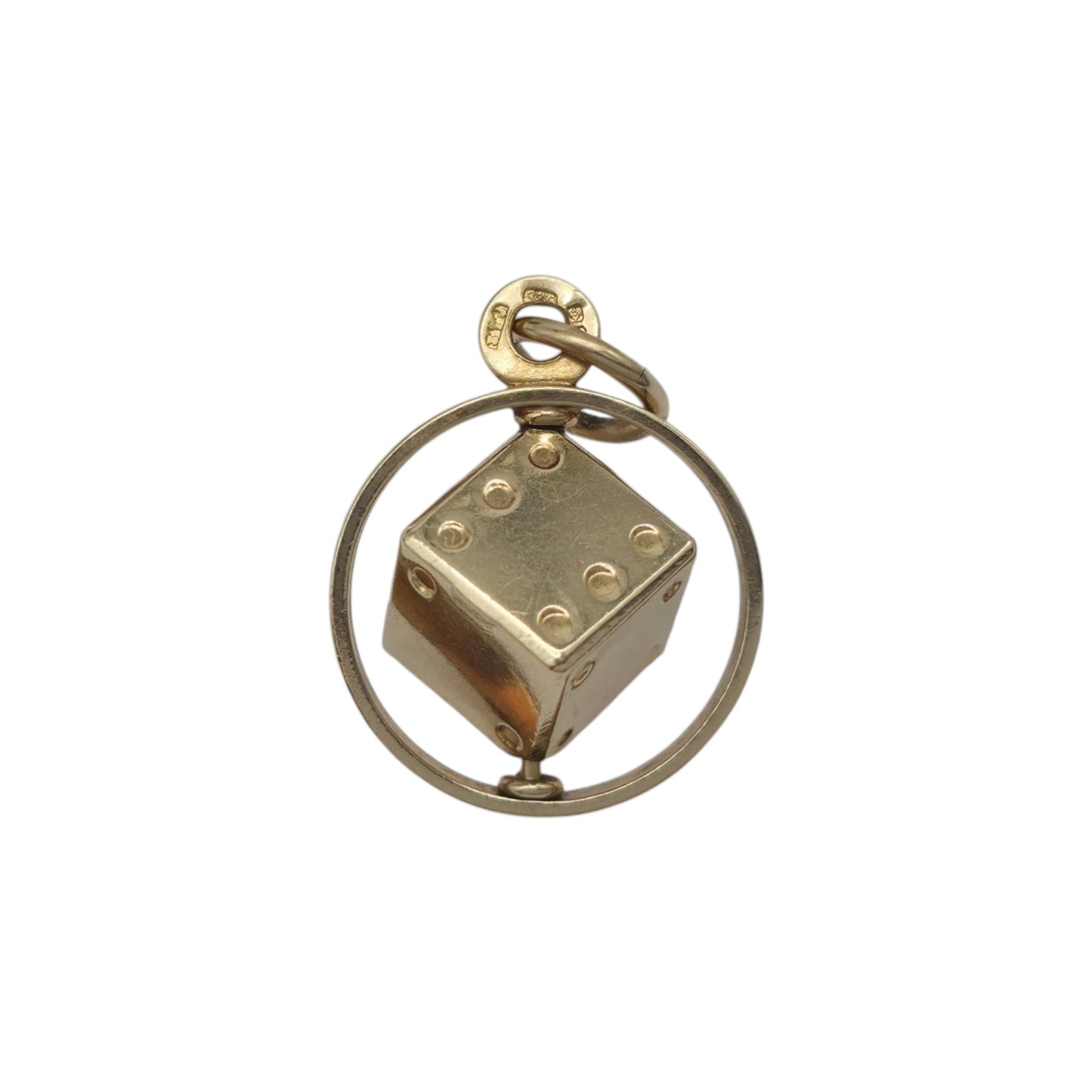 9ct 375 Yellow Gold Spinning Dice Charm c.1985 L 1.5 cm 2.4 g.