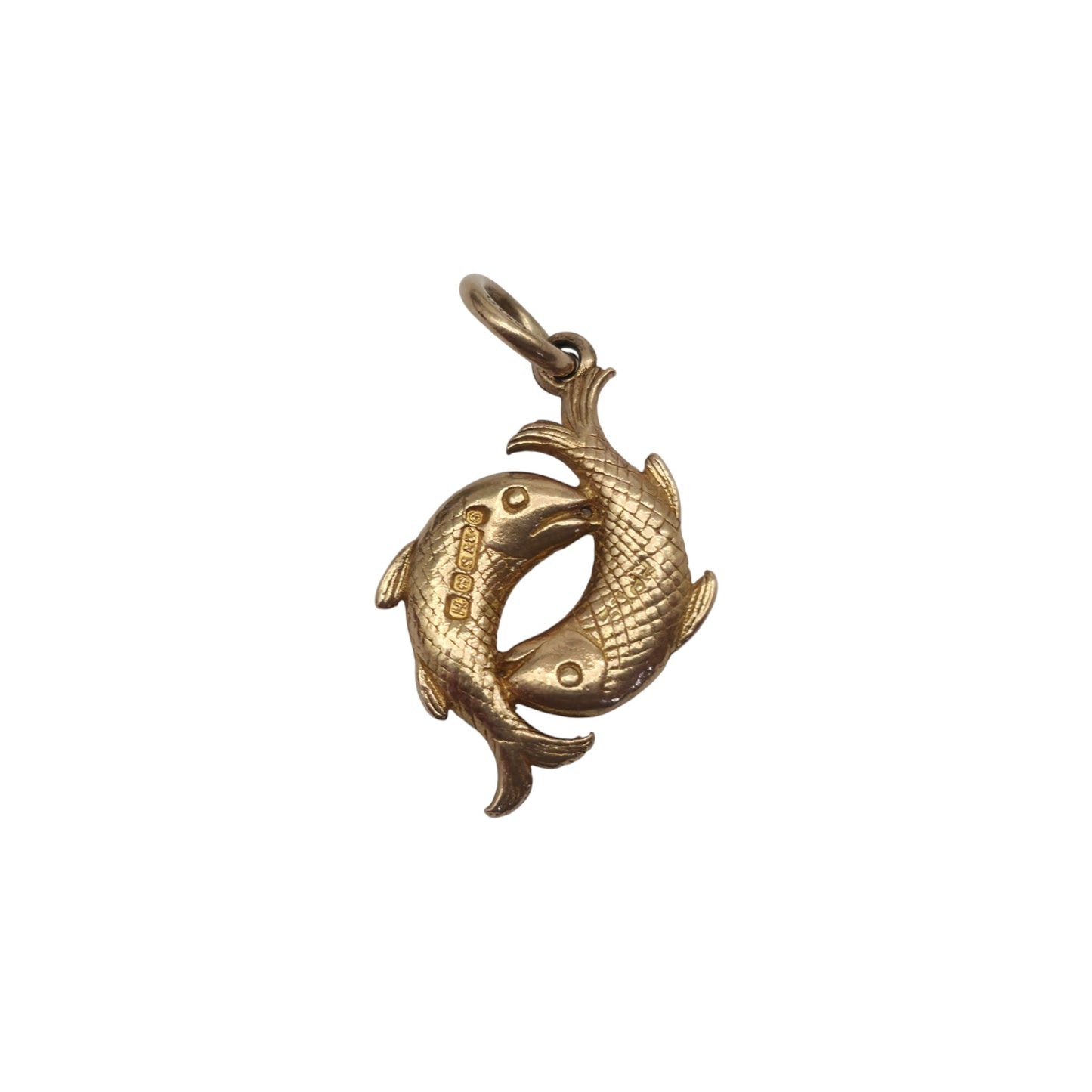 9ct 375 Yellow Gold Pisces Charm 1957 L 1.6 cm 1.6 g.