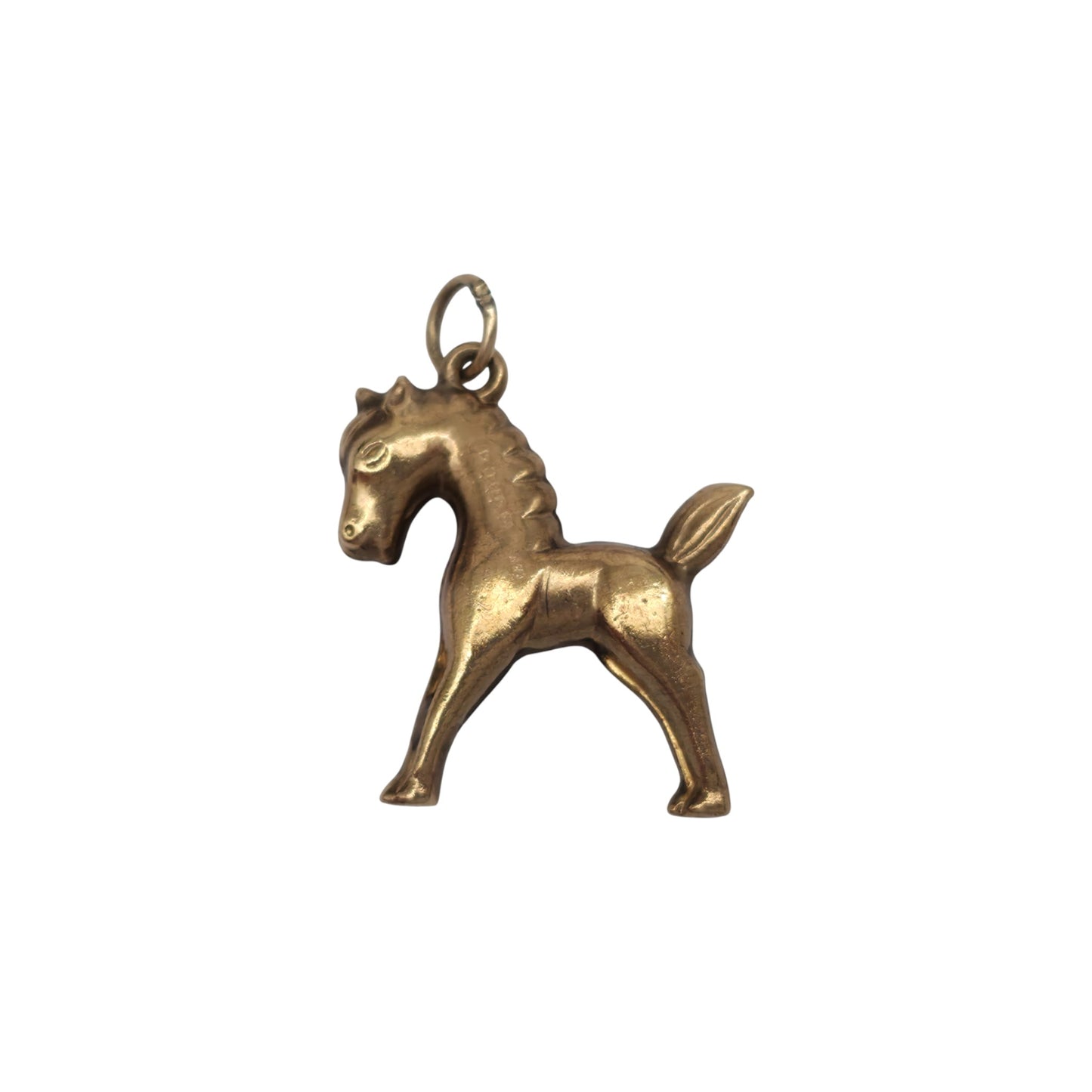 9ct 375 Yellow Gold Pony Charm 1975 L 1.9 cm 1.1 g.