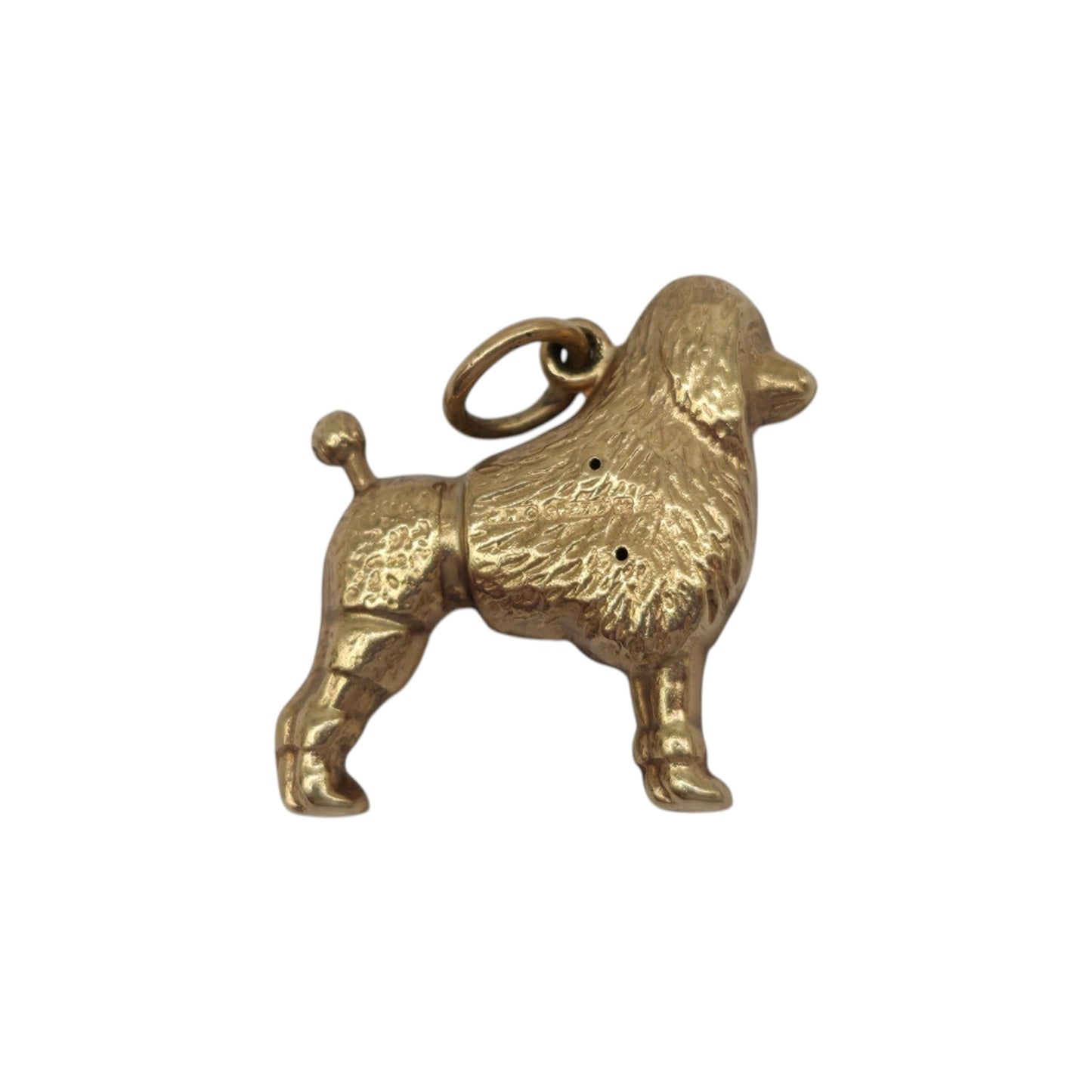 9ct 375 Yellow Gold Poodle Dog Charm 1964 L 1.8 cm 0.9 g.