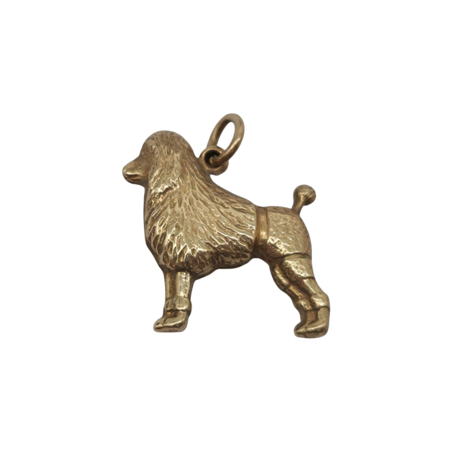 9ct 375 Yellow Gold Poodle Dog Charm 1973 L 1.6 cm 0.8 g.