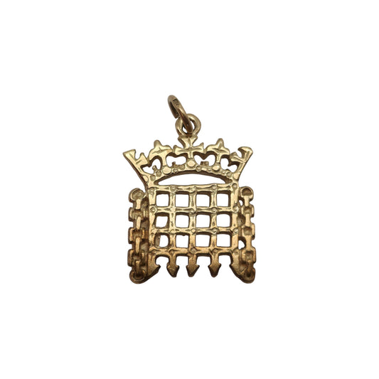 9ct 375 Yellow Gold Portcullis Charm L 1.5 cm 2.5 g.