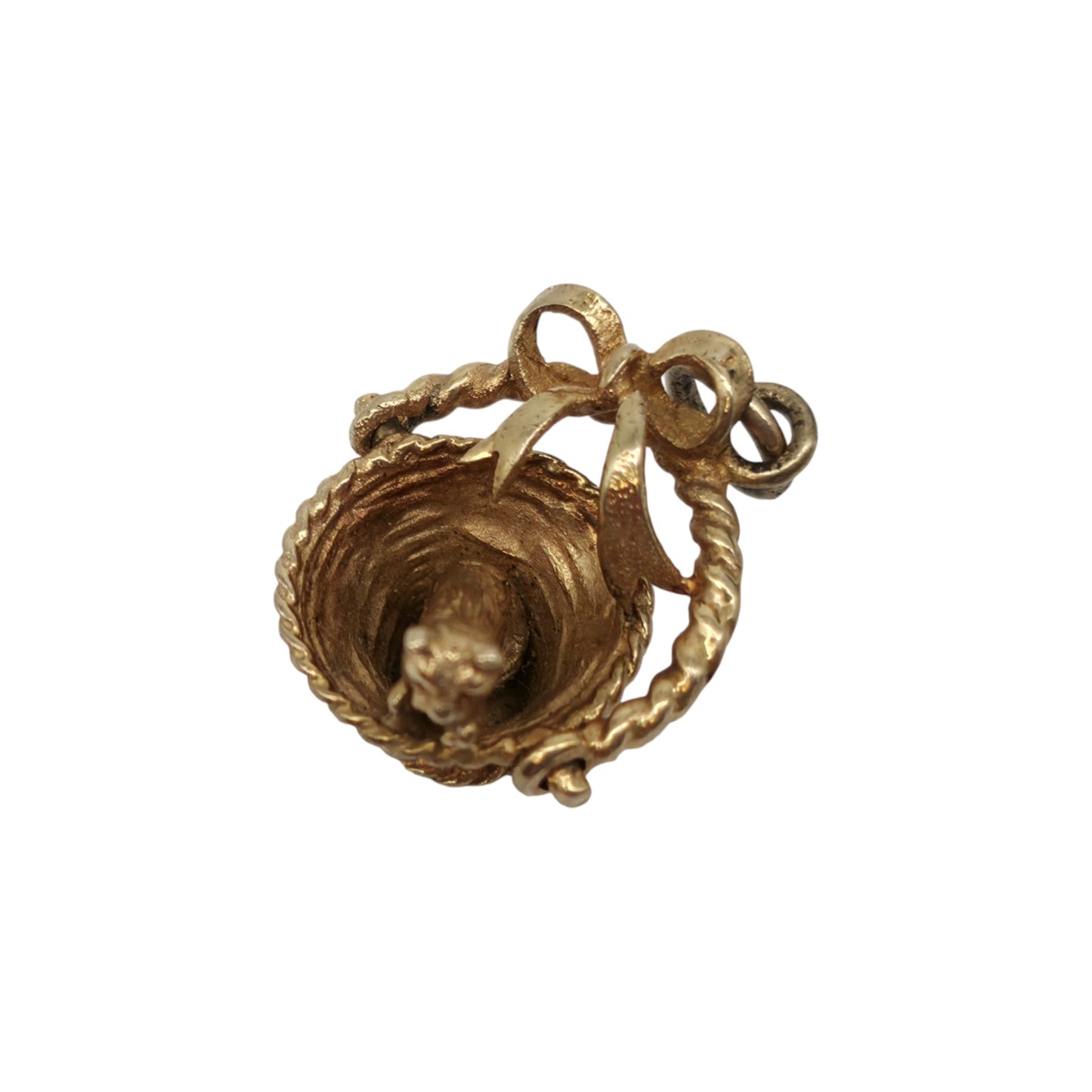 9ct 375 Yellow Gold Puppy In Basket Charm 1970 L 1.7 cm 2.6 g.