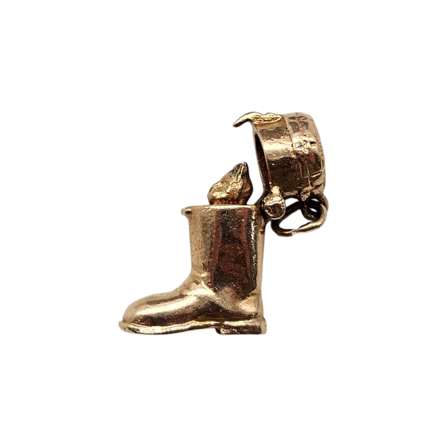 Cute 9ct 375 Yellow Gold Puss In Boot Opening Charm 1966 L 1.6 cm 4.0 g.