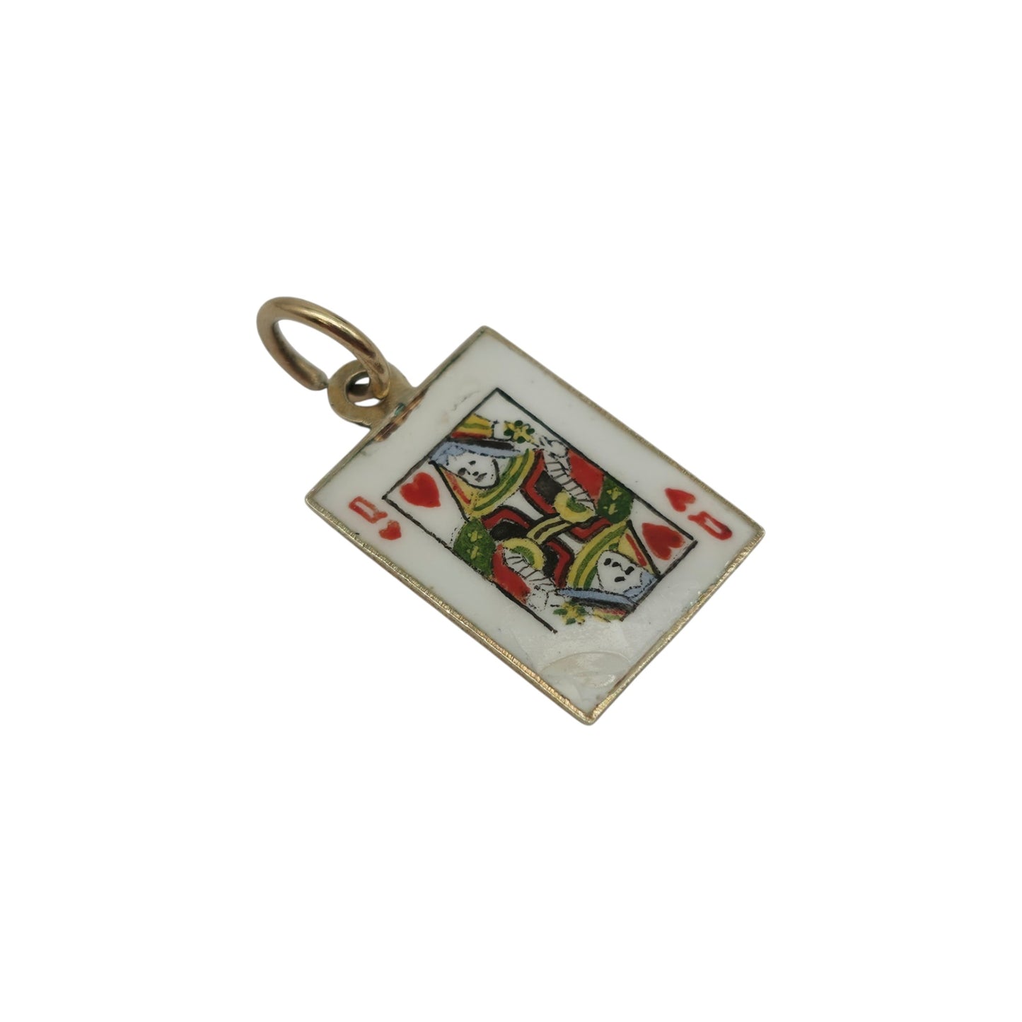 9ct 375 Yellow Gold & Enamel Queen Of Hearts Playing Card Charm 1950 L 1.4 cm 1.0 g.