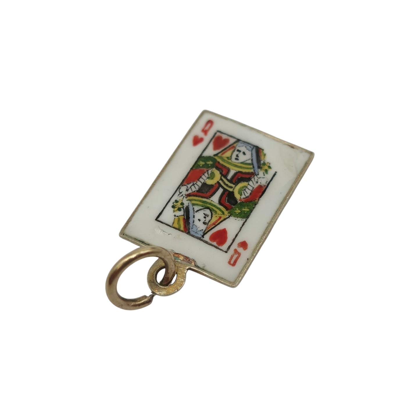 9ct 375 Yellow Gold & Enamel Queen Of Hearts Playing Card Charm 1950 L 1.4 cm 1.0 g.