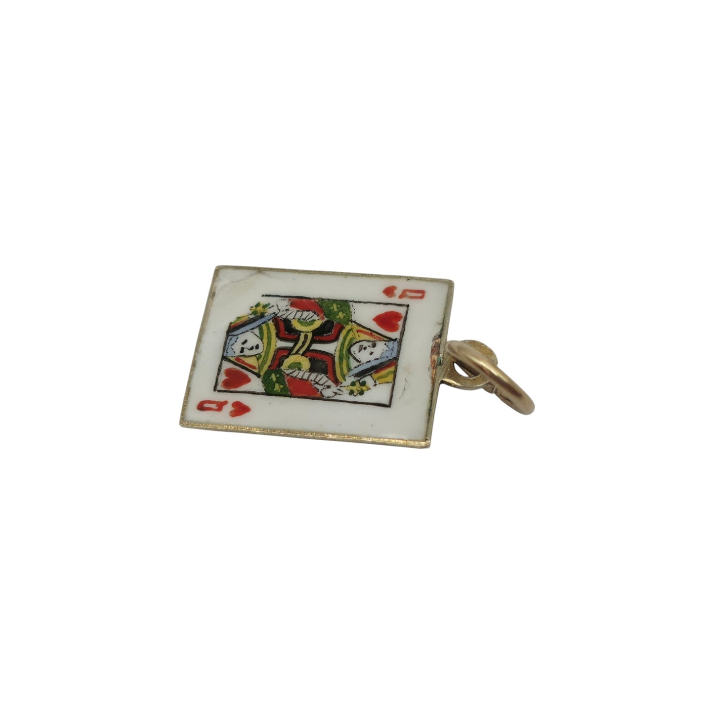9ct 375 Yellow Gold & Enamel Queen Of Hearts Playing Card Charm 1950 L 1.4 cm 1.0 g.