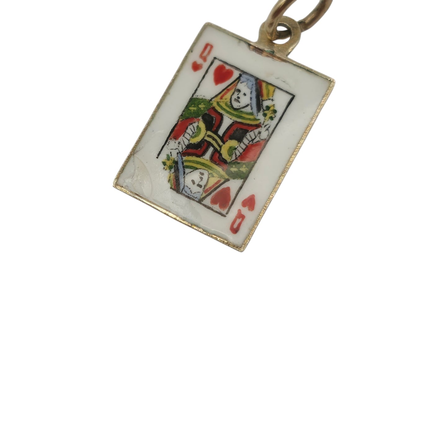9ct 375 Yellow Gold & Enamel Queen Of Hearts Playing Card Charm 1950 L 1.4 cm 1.0 g.
