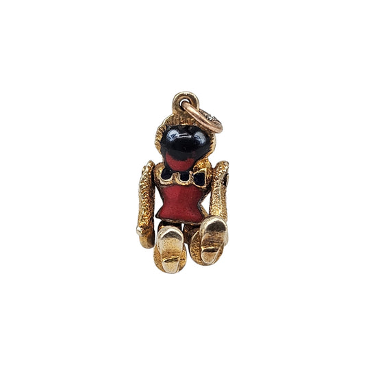 9ct 375 Yellow Gold & Enamel Articulated Rag Doll Charm 1949 L 1.2 cm 3.5 g.