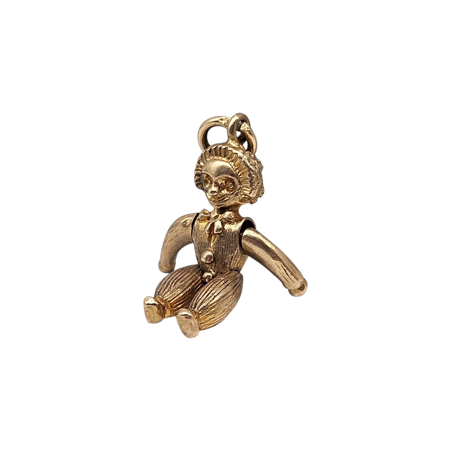 9ct 375 Yellow Gold Articulated Rag Doll Charm 1965 L 2.1 cm 4.1 g.
