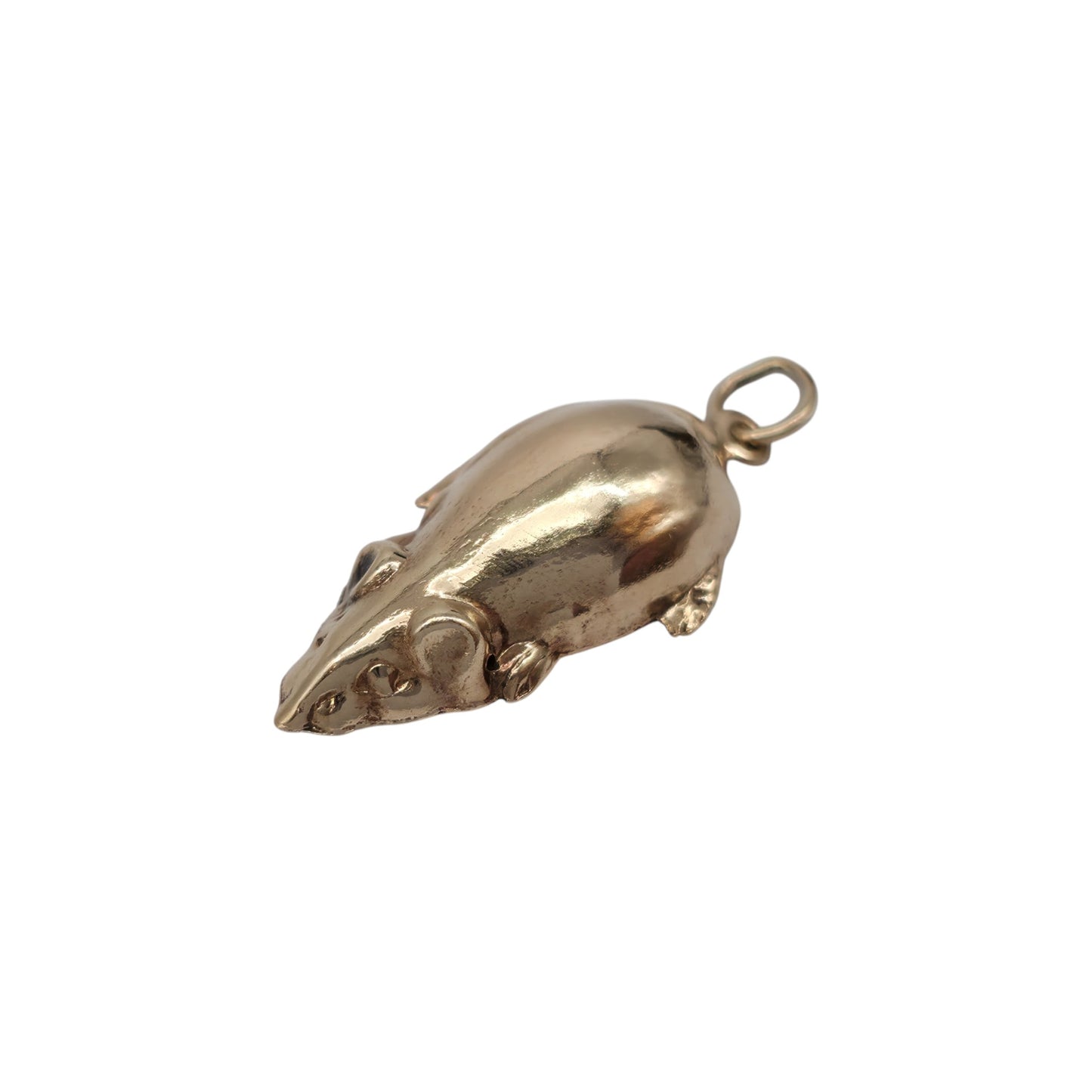 9ct 375 Yellow Gold Rat Charm 1968 L 2.4 cm 1.4 g.