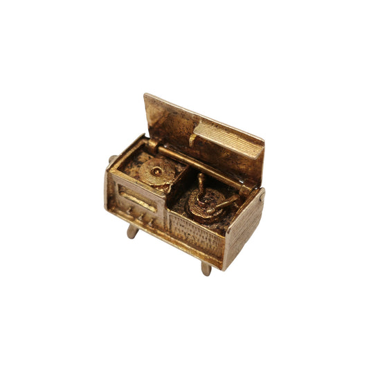 9ct 375 Yellow Gold Record Player Opening Charm 1959 L 1.6 cm 4.3 g.