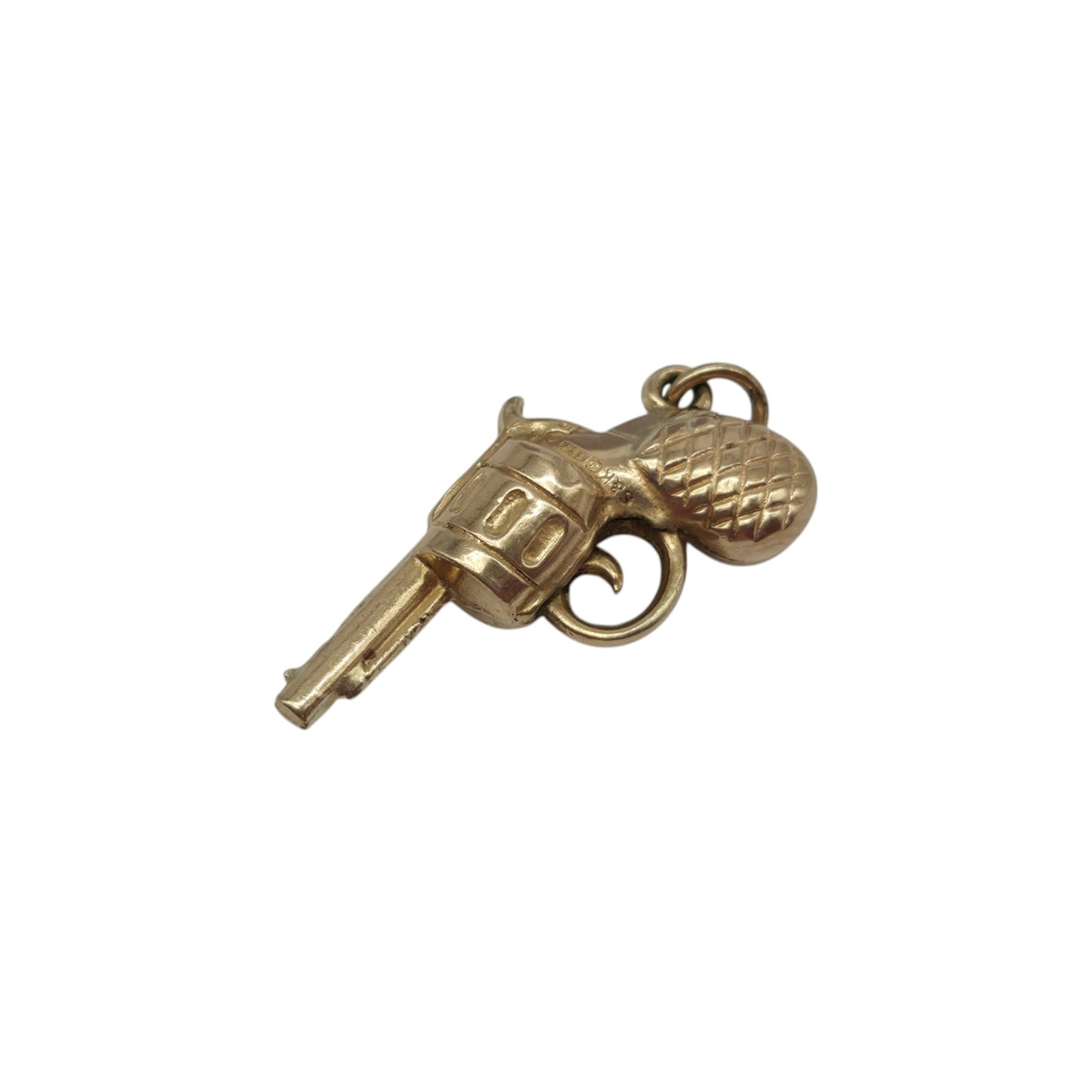 9ct 375 Yellow Gold Revolver Gun Charm 1976 L 2.4 cm 1.0 g.