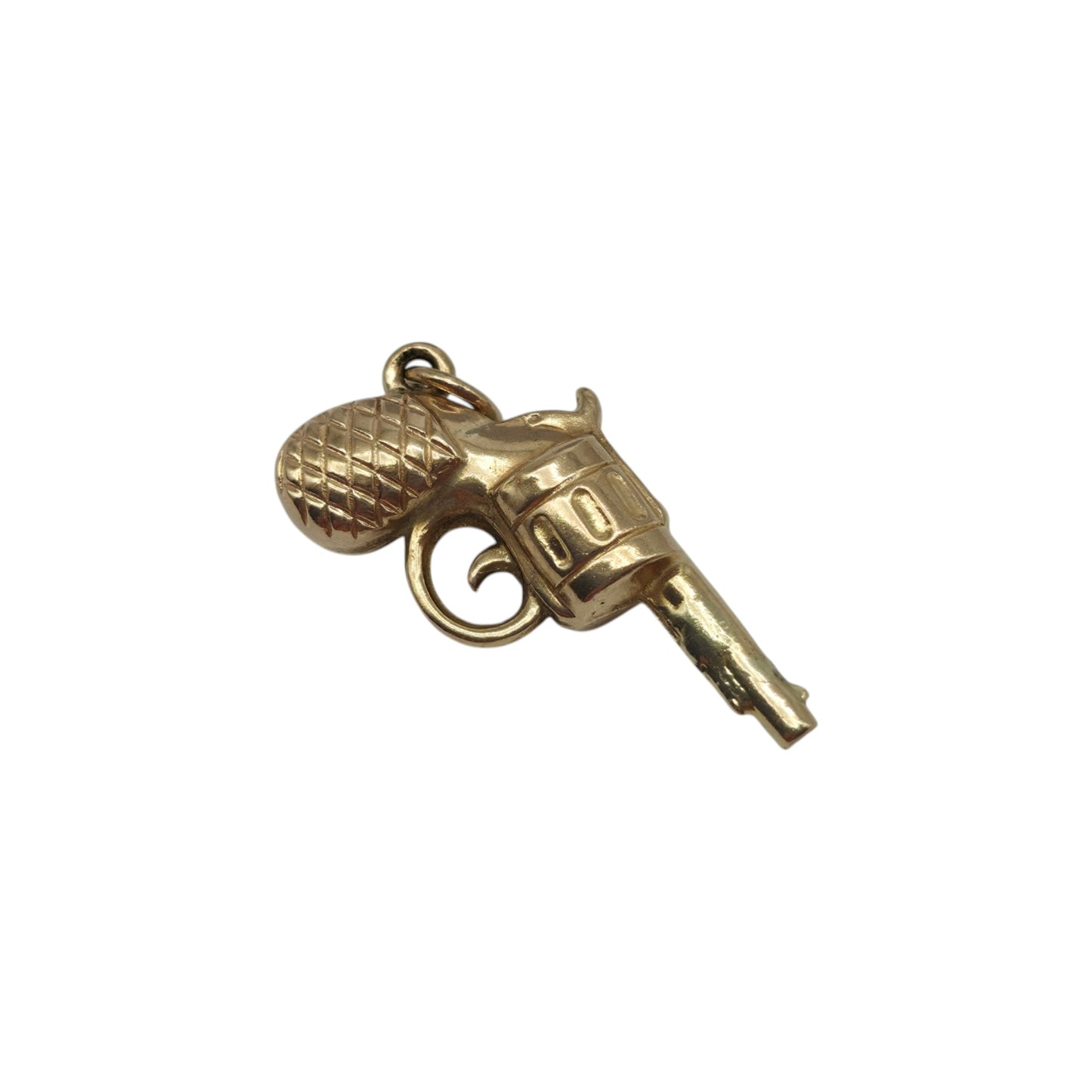 9ct 375 Yellow Gold Revolver Gun Charm 1976 L 2.4 cm 1.0 g.