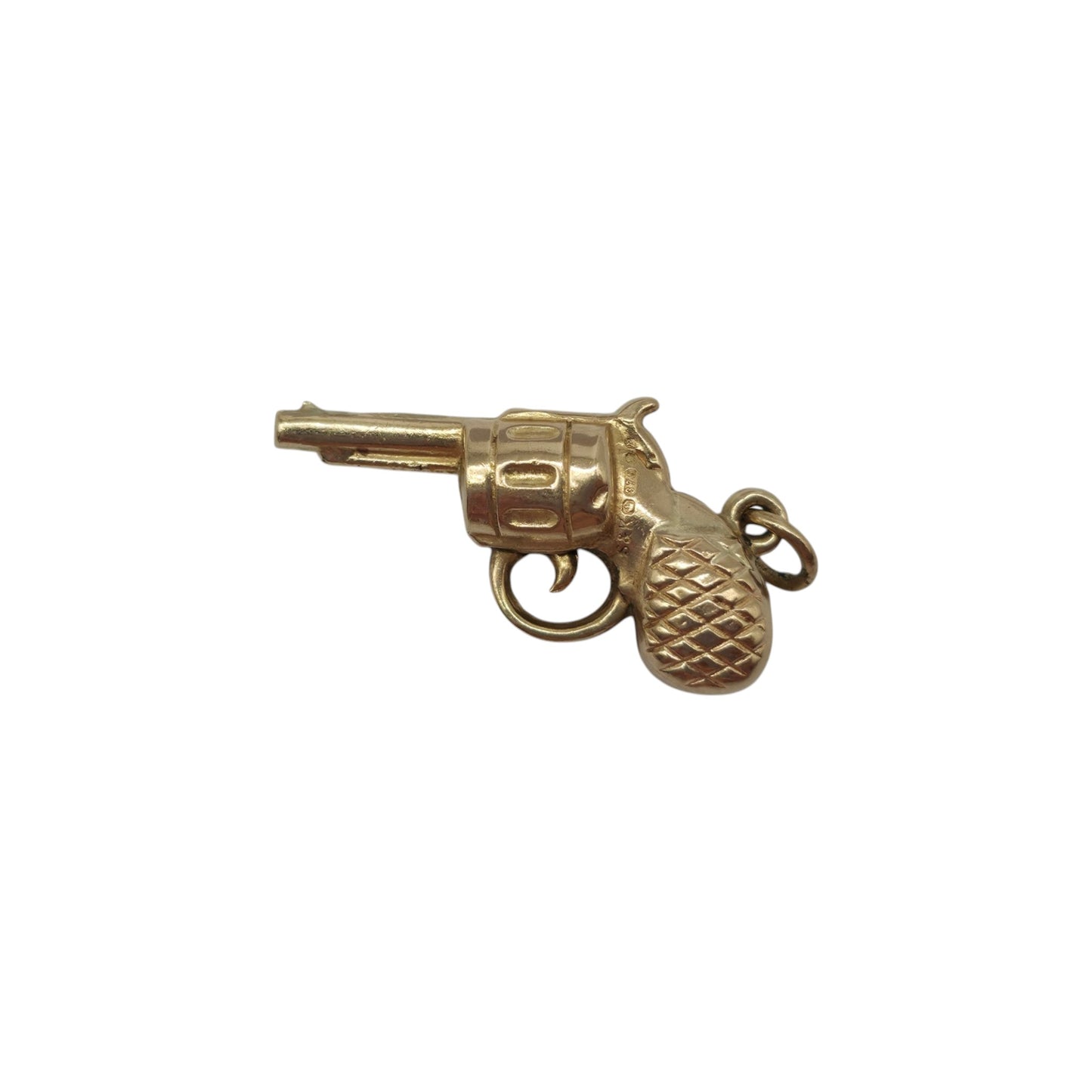 9ct 375 Yellow Gold Revolver Gun Charm 1976 L 2.4 cm 1.0 g.