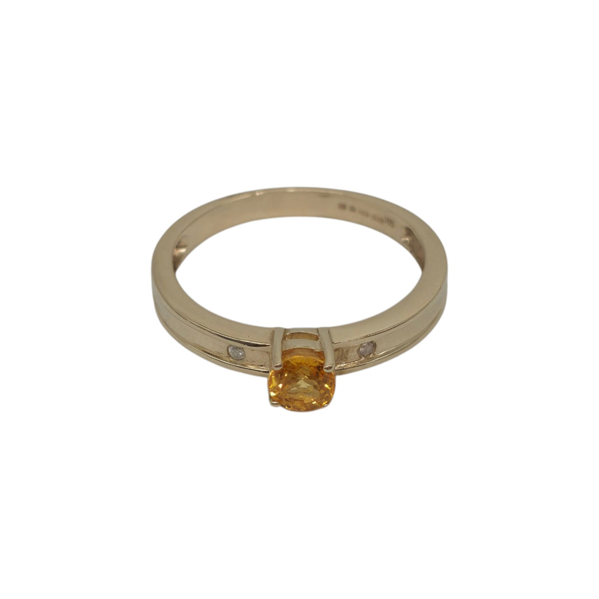 9ct 375 Yellow Gold Citrine & Diamonds Ring 2005 Size P 1/2 2.5 g.