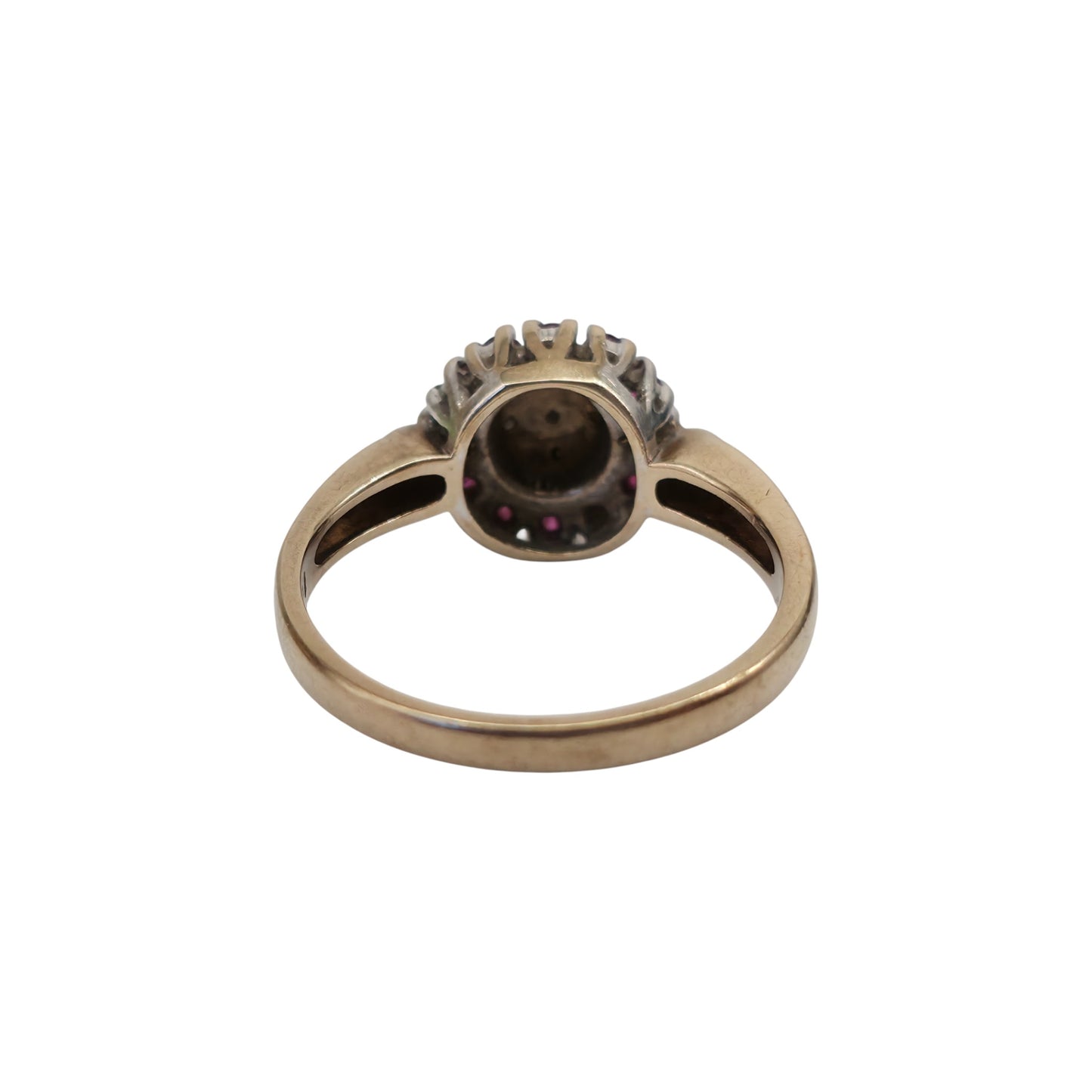 9ct 375 Yellow Gold Ruby & Diamonds Ring Size M 1/2 3.2 g.