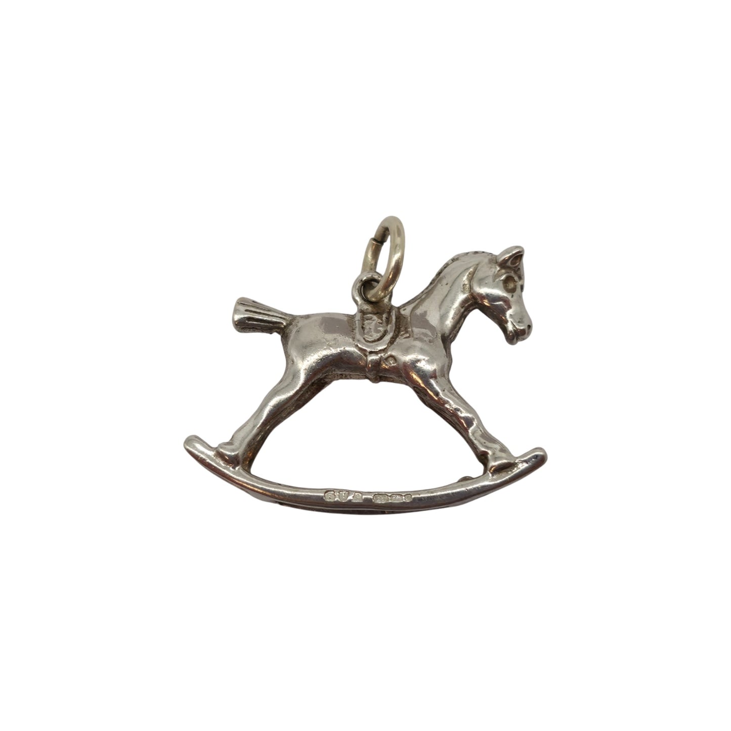 9ct 375 White Gold Rocking Horse Charm L 2.3 cm 4.5 g.