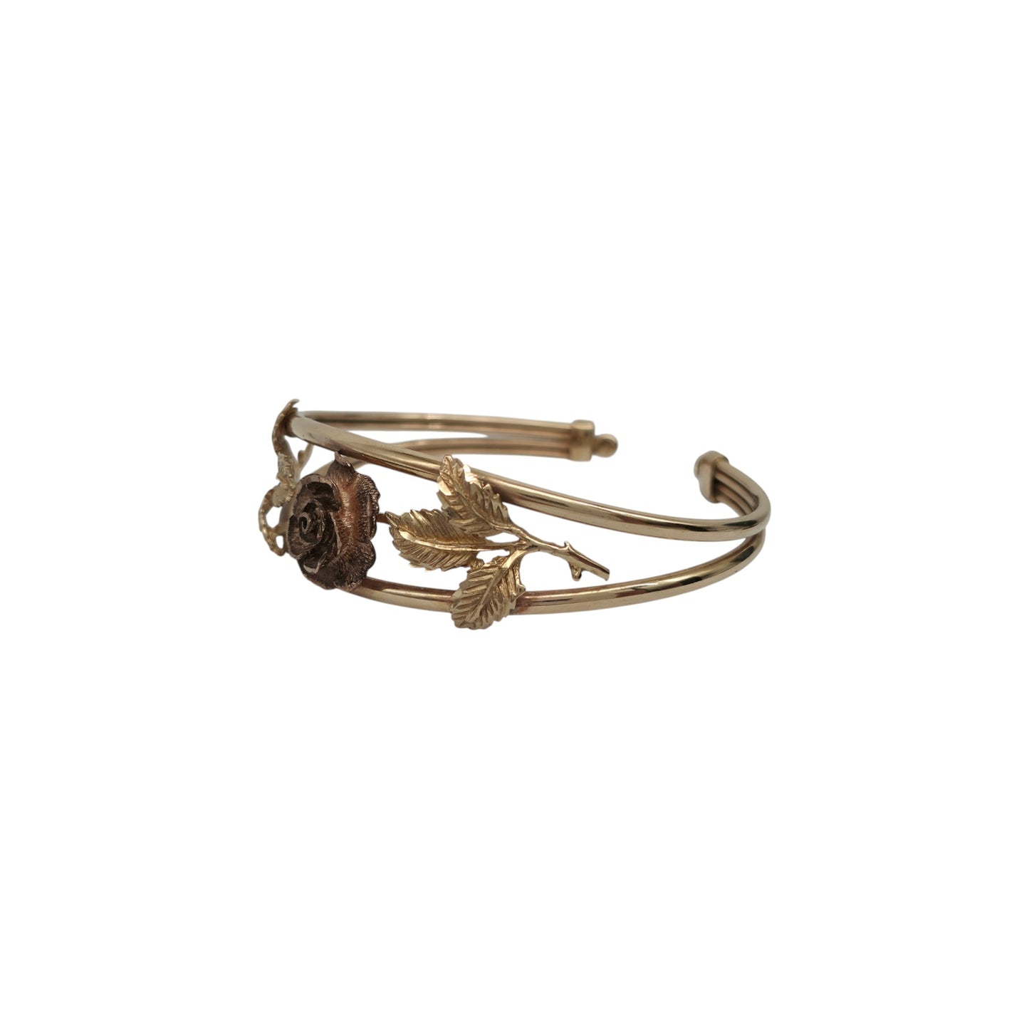 9ct 375 Gold Rose Flower Bangle 1991 L 5.7 cm 13.9 g.