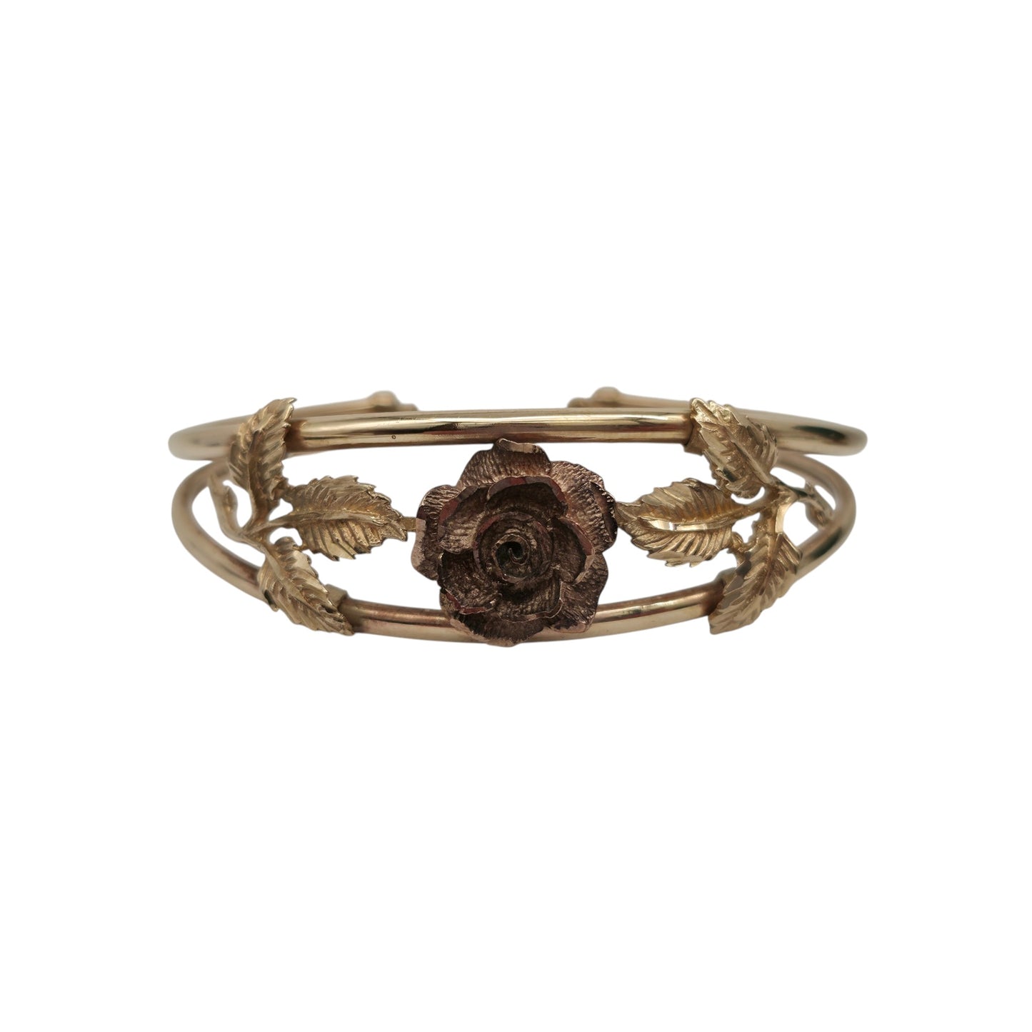 9ct 375 Gold Rose Flower Bangle 1991 L 5.7 cm 13.9 g.