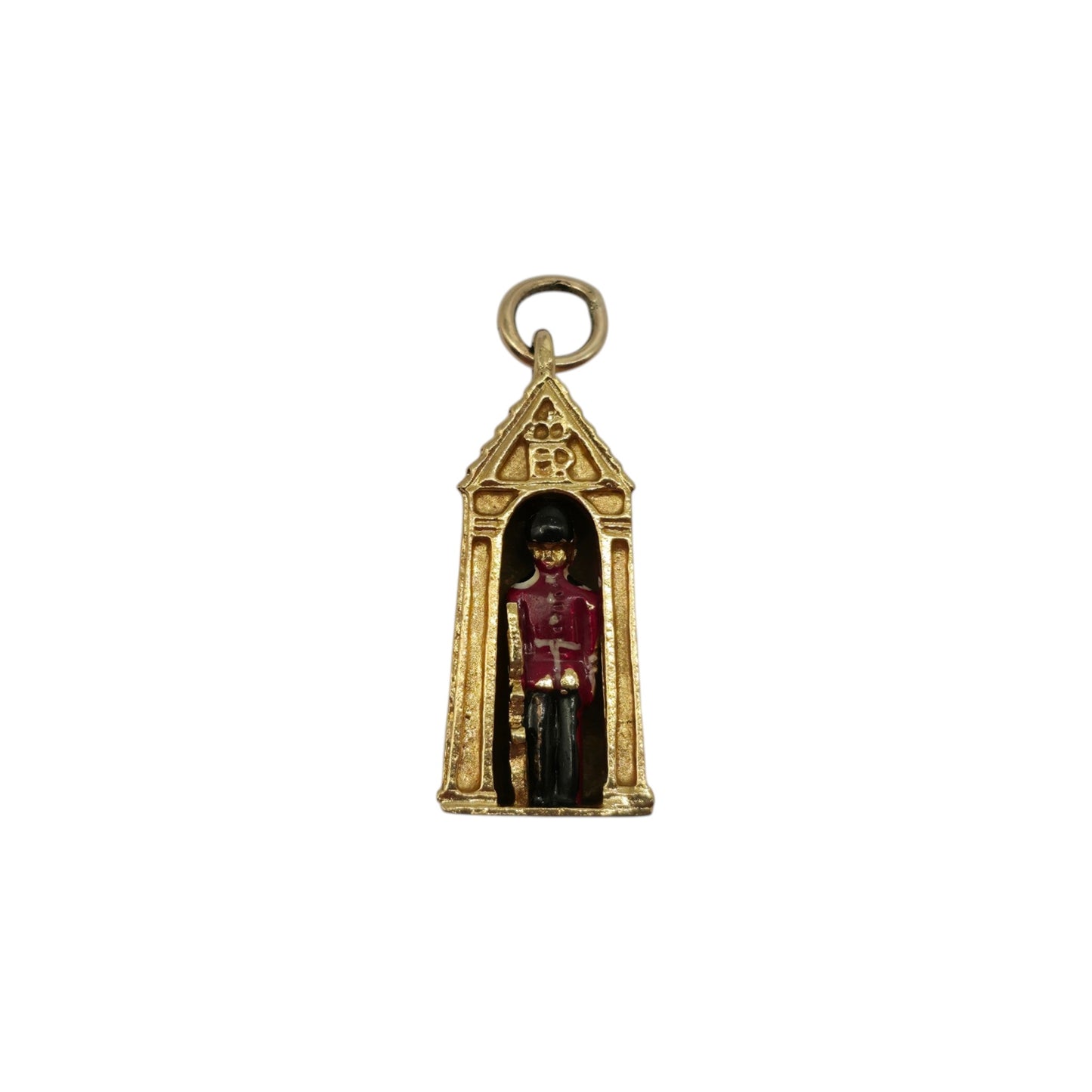 Heavy 9ct 375 Yellow Gold & Enamel Royal Guard Charm 1976 L 2.3 cm 5.3 g.