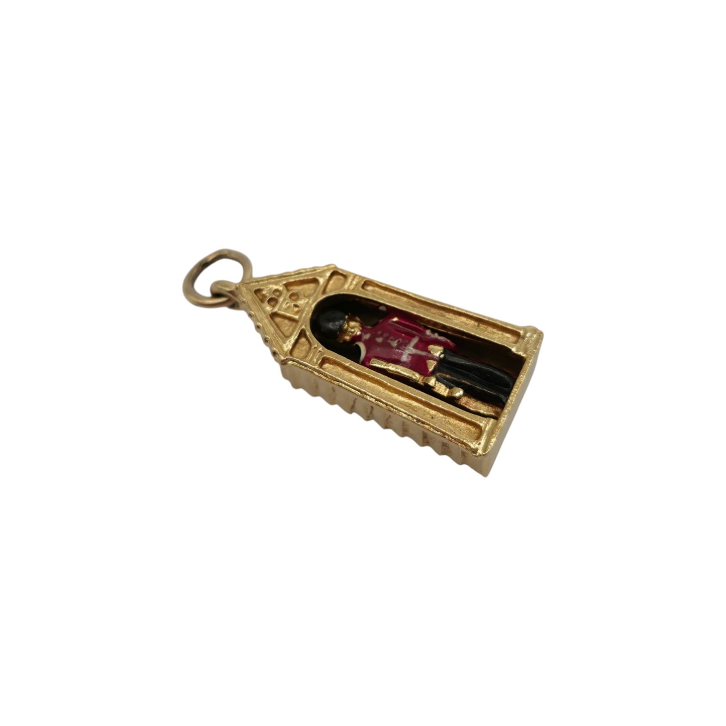 Heavy 9ct 375 Yellow Gold & Enamel Royal Guard Charm 1976 L 2.3 cm 5.3 g.