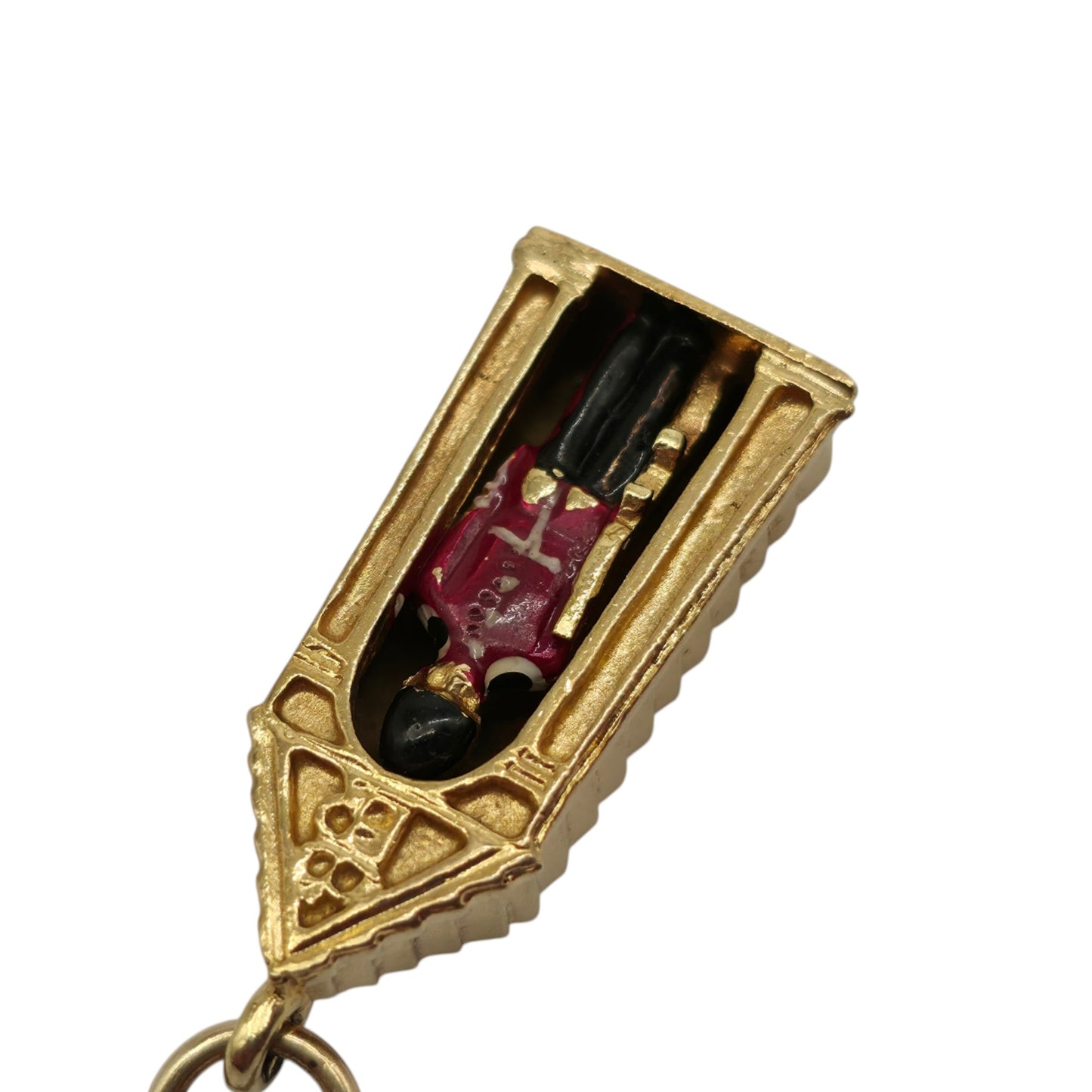 Heavy 9ct 375 Yellow Gold & Enamel Royal Guard Charm 1976 L 2.3 cm 5.3 g.