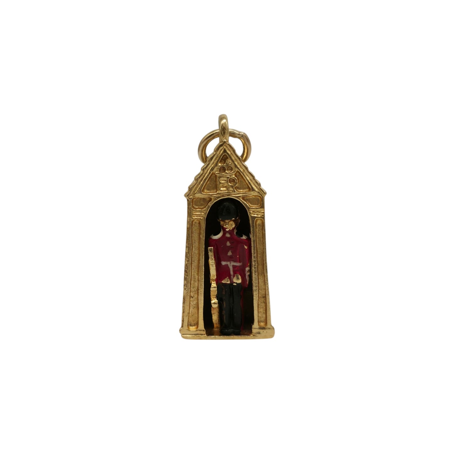 Heavy 9ct 375 Yellow Gold & Enamel Royal Guard Charm 1976 L 2.3 cm 5.3 g.