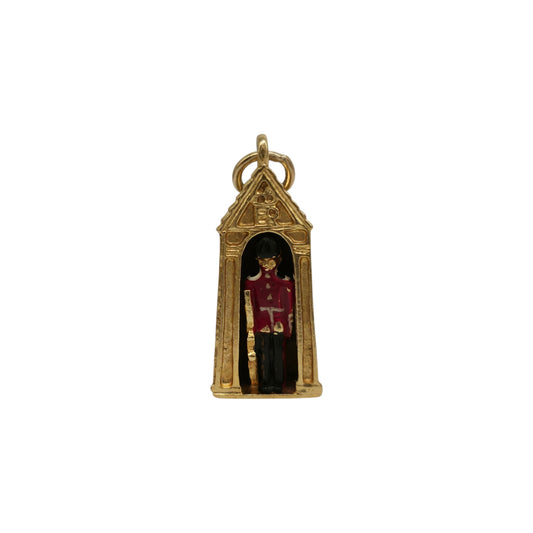 Heavy 9ct 375 Yellow Gold & Enamel Royal Guard Charm 1976 L 2.3 cm 5.3 g.