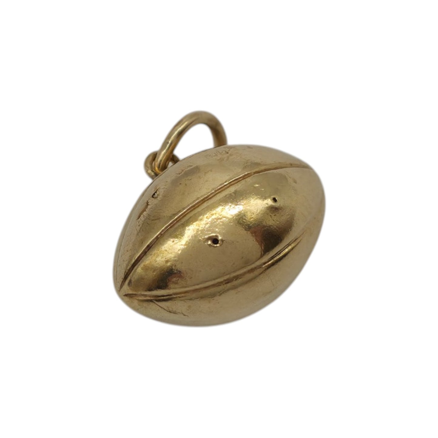 9ct 375 Yellow Gold Rugby Ball Charm 1965 L 1.3 cm 0.9 g.