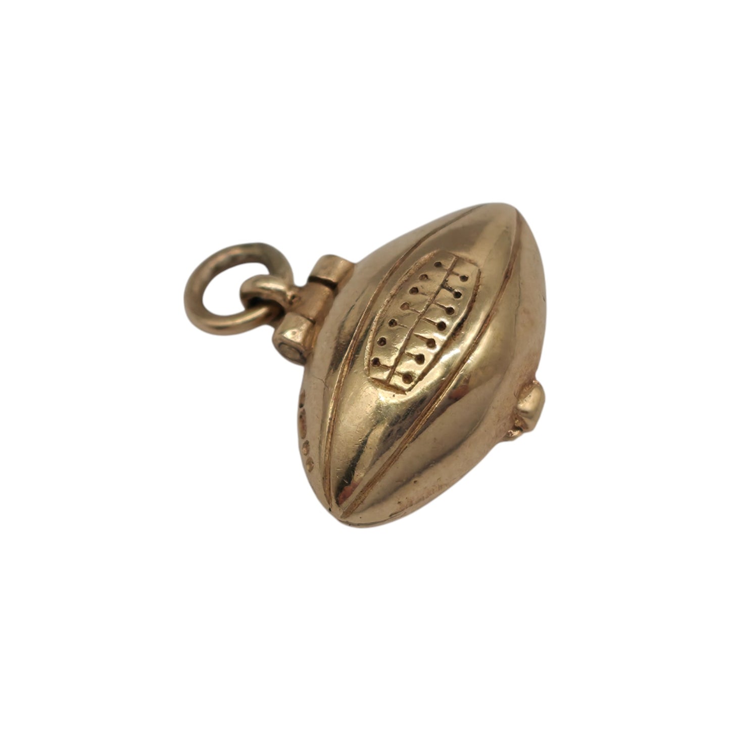Unusual 9ct 375 Yellow Gold & Enamel Rugby Ball Opening Charm 1976 L 1.6 cm 3.2 g.