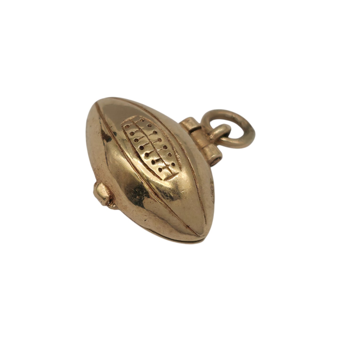 Unusual 9ct 375 Yellow Gold & Enamel Rugby Ball Opening Charm 1976 L 1.6 cm 3.2 g.