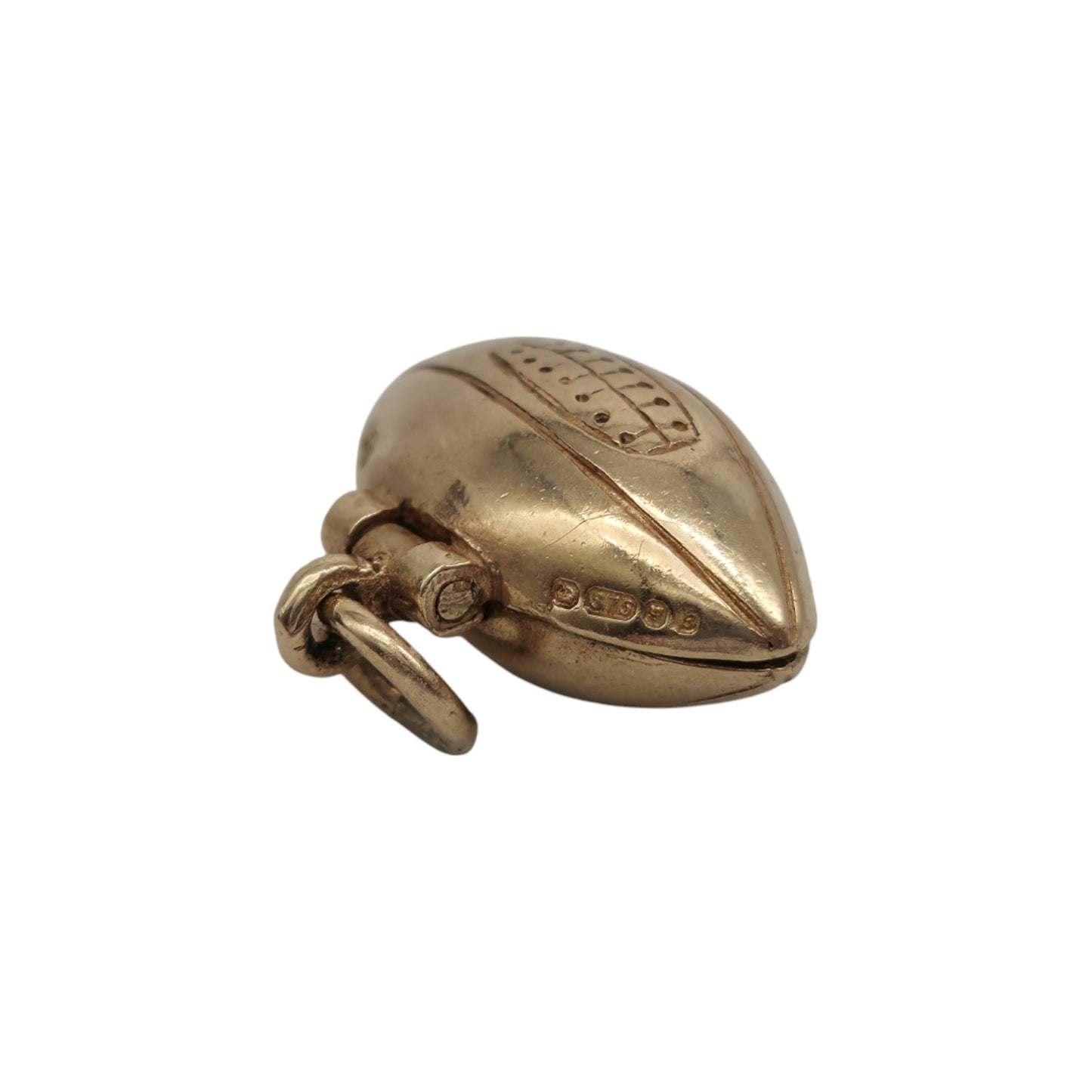 Unusual 9ct 375 Yellow Gold & Enamel Rugby Ball Opening Charm 1976 L 1.6 cm 3.2 g.