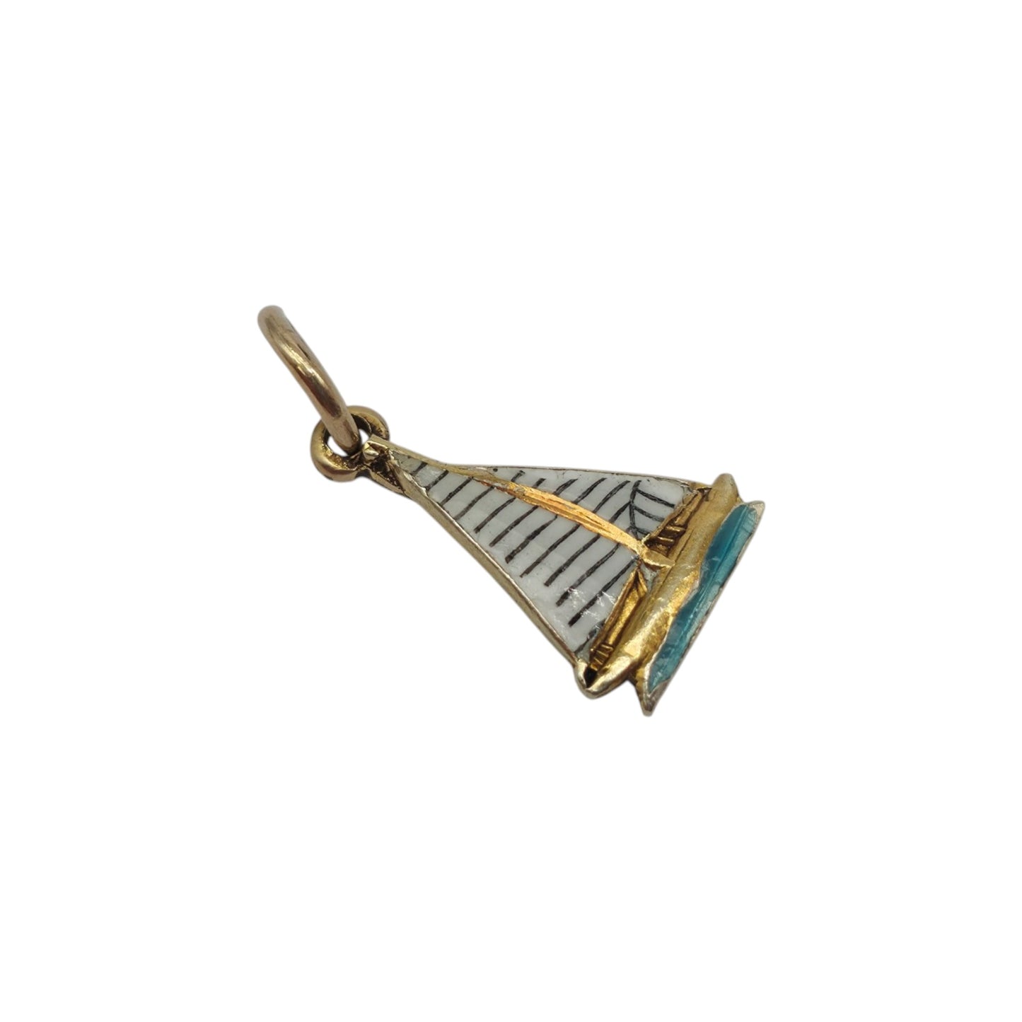 9ct 375 Yellow Gold & Enamel Sailing Boat Charm 1951 L 1.0 cm 0.5 g.