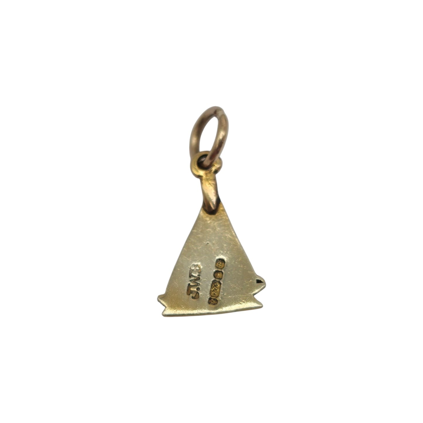 9ct 375 Yellow Gold & Enamel Sailing Boat Charm 1951 L 1.0 cm 0.5 g.