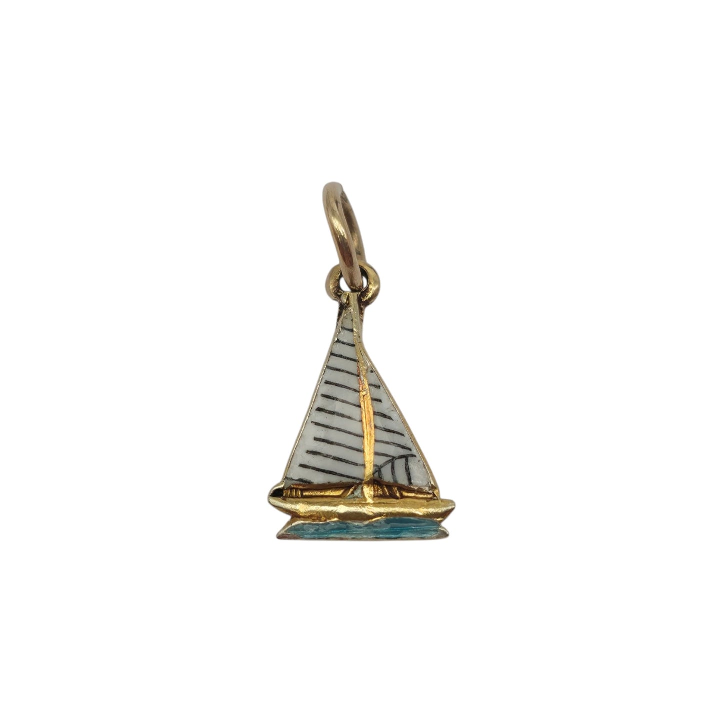 9ct 375 Yellow Gold & Enamel Sailing Boat Charm 1951 L 1.0 cm 0.5 g.