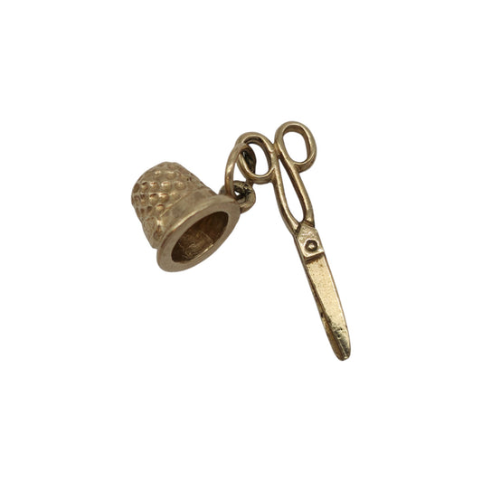 9ct Yellow Gold Thimble & Scissors Sewing Charm L 2.0 cm 1.6 g.