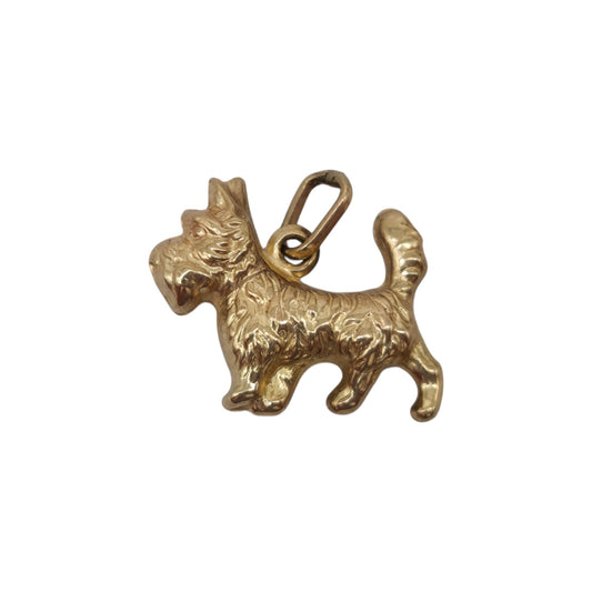 9ct 375 Yellow Gold Scottish Terrier Dog Charm L 1.5 cm 0.6 g.